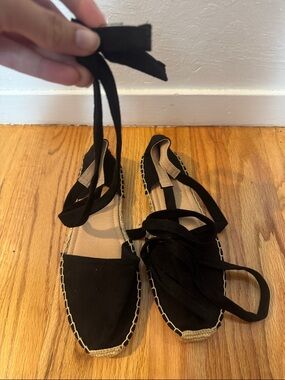 Soda Black Lace-Up Espadrille Flats